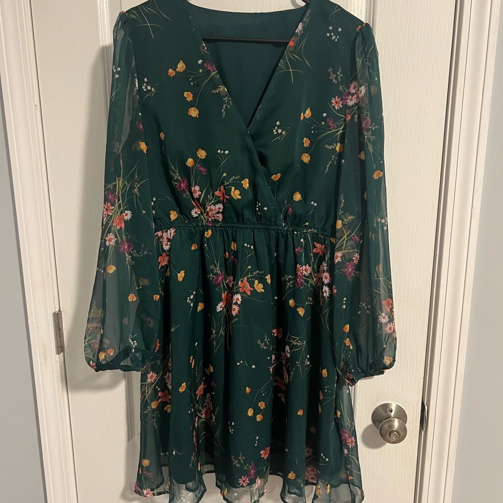 Cupshe Floral Long Sleeve Dress in Green - Picture 6 of 9